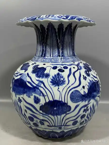 青花海水鱼藻纹盘口尊-大明宣德年制旧藏高38.2CM直径34CM_璞玉雅藏和田 